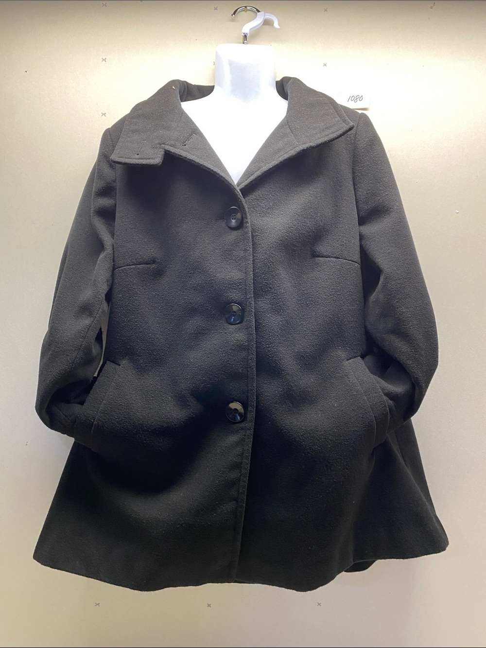 Lane Bryant Black Wool-Blend Peacoat with Notch Collar
